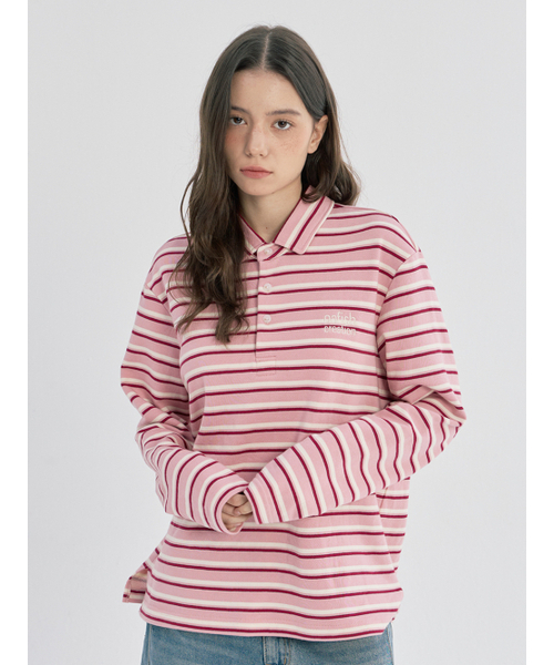 OAFISH(オアフィッシュ)の「STRIPE PIQUE LONG SLEEVE, PINK(ポロシャツ・レディース・その他・ONE SIZE)」の3枚目の写真