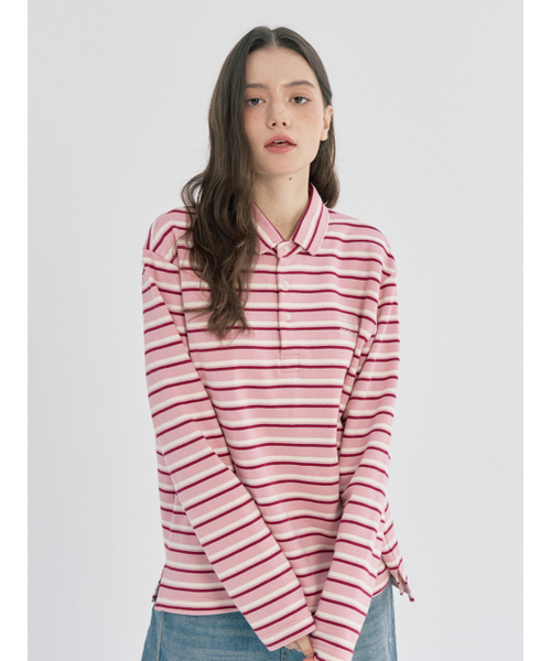 OAFISH(オアフィッシュ)の「STRIPE PIQUE LONG SLEEVE, PINK(ポロシャツ・レディース・その他・ONE SIZE)」の2枚目の写真