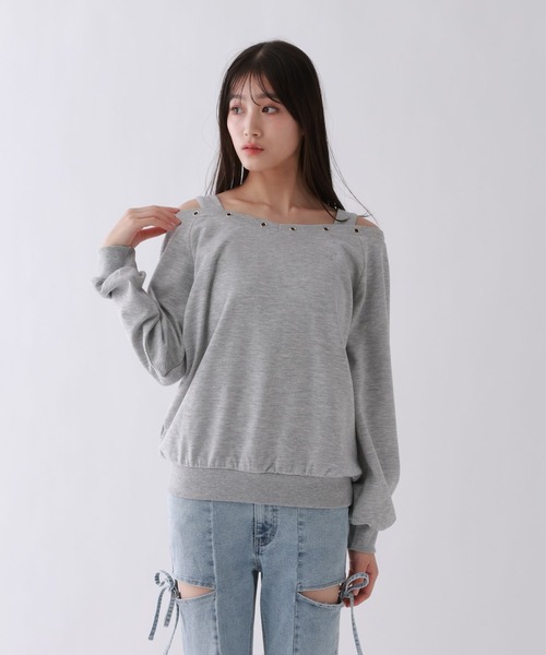 repipi armario（レピピ アルマリオ）の「EYELETオフショルスウェット（スウェット・キッズ・オフホワイト/グレー/ブラック・SMALL/MEDIUM/LARGE）」の3枚目の写真