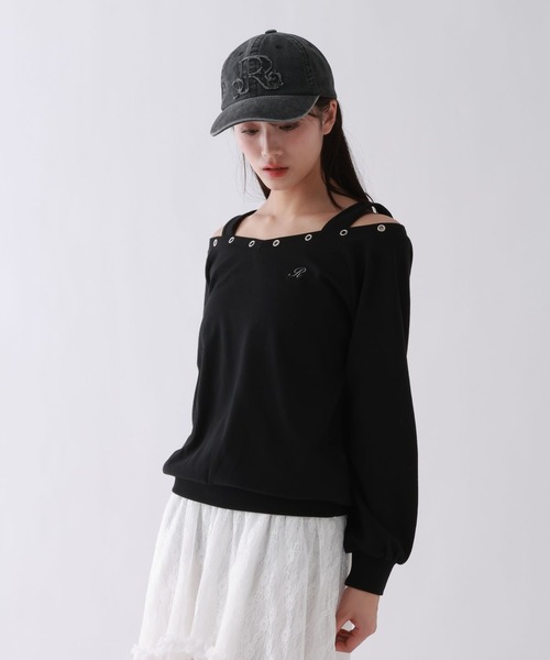 repipi armario（レピピ アルマリオ）の「EYELETオフショルスウェット（スウェット・キッズ・オフホワイト/グレー/ブラック・SMALL/MEDIUM/LARGE）」の2枚目の写真