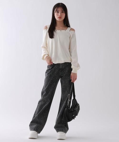 repipi armario（レピピ アルマリオ）の「EYELETオフショルスウェット（スウェット・キッズ・オフホワイト/グレー/ブラック・SMALL/MEDIUM/LARGE）」の4枚目の写真