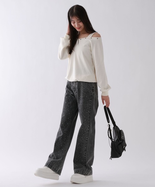 repipi armario（レピピ アルマリオ）の「EYELETオフショルスウェット（スウェット・キッズ・オフホワイト/グレー/ブラック・SMALL/MEDIUM/LARGE）」の5枚目の写真