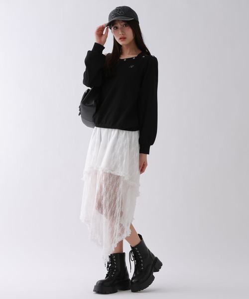 repipi armario（レピピ アルマリオ）の「EYELETオフショルスウェット（スウェット・キッズ・オフホワイト/グレー/ブラック・SMALL/MEDIUM/LARGE）」の8枚目の写真