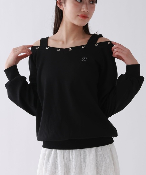 repipi armario（レピピ アルマリオ）の「EYELETオフショルスウェット（スウェット・キッズ・オフホワイト/グレー/ブラック・SMALL/MEDIUM/LARGE）」の10枚目の写真