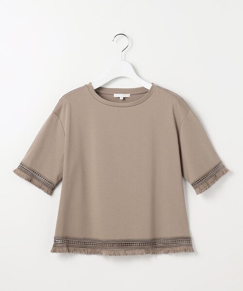 自由区(ジユウク)の「コンパクトハイゲージフリンジ Tシャツ(Tシャツ/カットソー・レディース・ブラック系/カーキ系/アイボリー系・46/44)」の12枚目の写真