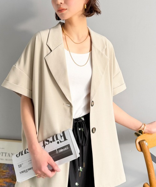 Classical Evon(クラシカルエヴォン)の「【Classical Evon】【イージーケア素材】軽やかに羽織れる上品さが魅力。イージーケア半袖ジャケット(セットアップ可能)(テーラードジャケット・レディース・ライトベージュ/ブラック/モカ・X-LARGE/SMALL/MEDIUM/LARGE)」の21枚目の写真