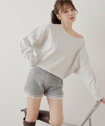 【セットアップ対応】裾レイヤードニットショートパンツ