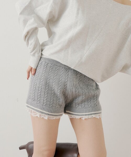 セール】【セットアップ対応】裾レイヤードニットショートパンツ