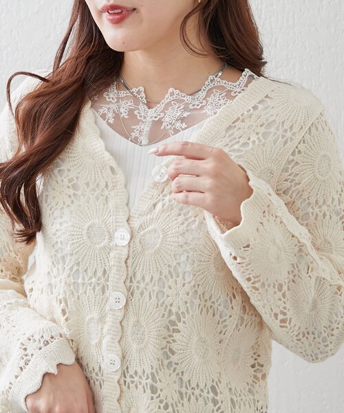 Remind me and forever(リマインドミーアンドフォーエバー)の「【定番アイテム!】テレコVレース長袖プルオーバー(Tシャツ/カットソー・レディース・オフホワイト/ブラック・FREE)」の1枚目の写真