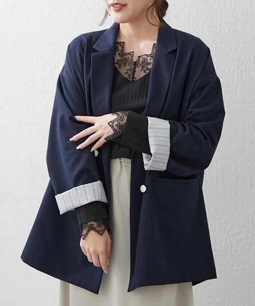 Remind me and forever(リマインドミーアンドフォーエバー)の「【定番アイテム!】テレコVレース長袖プルオーバー(Tシャツ/カットソー・レディース・オフホワイト/ブラック・FREE)」の13枚目の写真