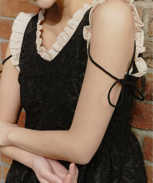 Olu.（オルドット）の「フリルリボンジャガードワンピース（ワンピース・レディース・ブラック×ベージュ/ホワイト系その他/ブラック・0/1）」の18枚目の写真