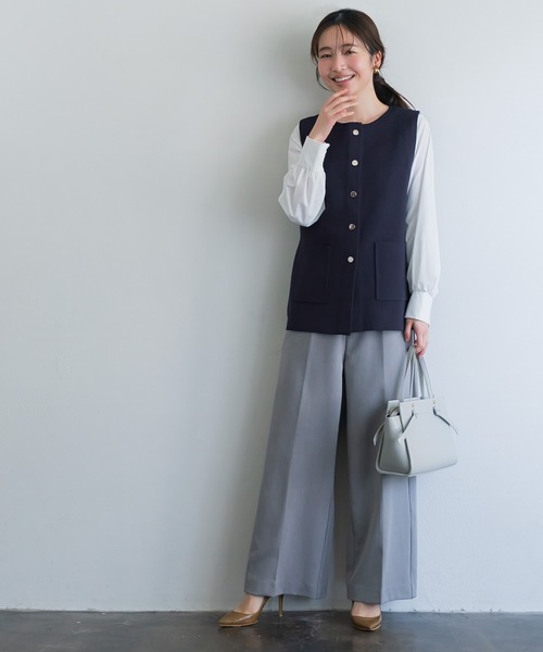 coca（coca）（コカ）の「金ボタンニットベスト | セレモニー オフィス ママスーツ フォーマルウェア スーツ 卒業式（ベスト・レディース・ネイビー/ベージュ・M/L）」の5枚目の写真