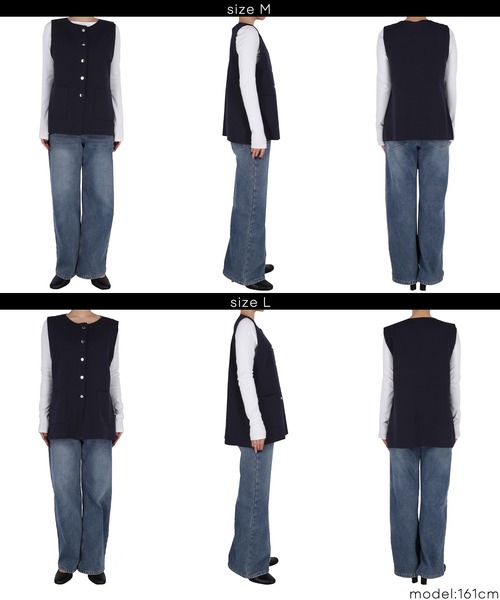 coca（coca）（コカ）の「金ボタンニットベスト | セレモニー オフィス ママスーツ フォーマルウェア スーツ 卒業式（ベスト・レディース・ネイビー/ベージュ・M/L）」の15枚目の写真