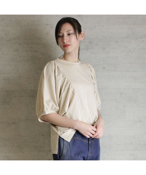 aity(アイティ)の「M-5L ギャザー袖ドルマン 半袖カットソー 夏服(Tシャツ/カットソー・レディース・ライトベージュ/ブラック/ホワイト/チャコールグレー・4L~5L/LL~3L/M~L)」の20枚目の写真