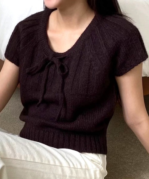 Vipoa(ヴィポア)の「Draw string knit tops(ニット/セーター・レディース・グレー/アイボリー/ブラウン・FREE)」の3枚目の写真