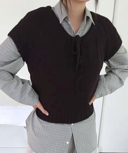 Vipoa(ヴィポア)の「Draw string knit tops(ニット/セーター・レディース・グレー/アイボリー/ブラウン・FREE)」の5枚目の写真
