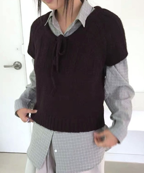 Vipoa(ヴィポア)の「Draw string knit tops(ニット/セーター・レディース・グレー/アイボリー/ブラウン・FREE)」の4枚目の写真