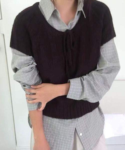 Vipoa(ヴィポア)の「Draw string knit tops(ニット/セーター・レディース・グレー/アイボリー/ブラウン・FREE)」の6枚目の写真