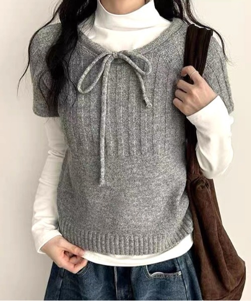 Vipoa(ヴィポア)の「Draw string knit tops(ニット/セーター・レディース・グレー/アイボリー/ブラウン・FREE)」の17枚目の写真