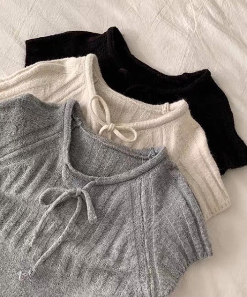 Vipoa(ヴィポア)の「Draw string knit tops(ニット/セーター・レディース・グレー/アイボリー/ブラウン・FREE)」の8枚目の写真