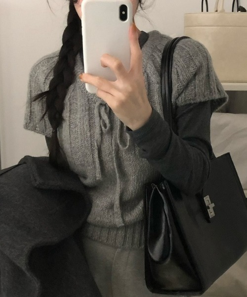 Vipoa(ヴィポア)の「Draw string knit tops(ニット/セーター・レディース・グレー/アイボリー/ブラウン・FREE)」の12枚目の写真