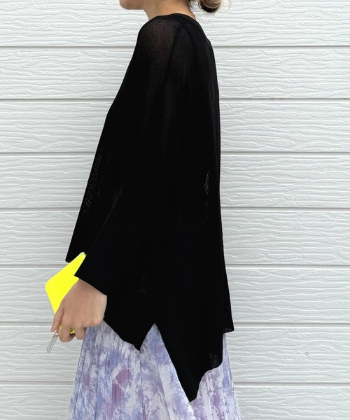 Q（キュー）の「UV片畦ボックスニット（ニット/セーター・レディース・エメラルド/ベージュ/ブラック・MEDIUM）」の14枚目の写真