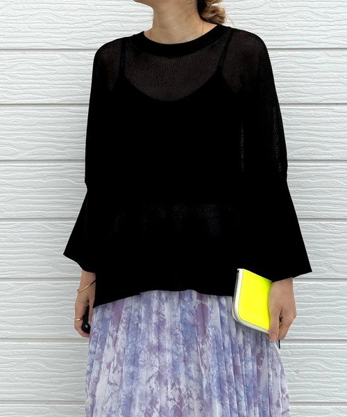 Q（キュー）の「UV片畦ボックスニット（ニット/セーター・レディース・エメラルド/ベージュ/ブラック・MEDIUM）」の13枚目の写真