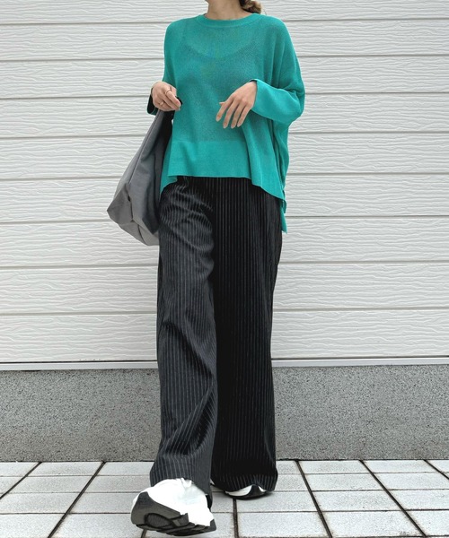 Q（キュー）の「UV片畦ボックスニット（ニット/セーター・レディース・エメラルド/ベージュ/ブラック・MEDIUM）」の19枚目の写真