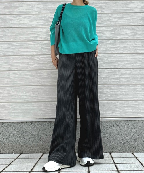 Q（キュー）の「UV片畦ボックスニット（ニット/セーター・レディース・エメラルド/ベージュ/ブラック・MEDIUM）」の20枚目の写真