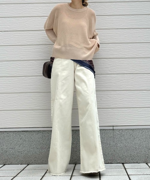 Q（キュー）の「UV片畦ボックスニット（ニット/セーター・レディース・エメラルド/ベージュ/ブラック・MEDIUM）」の22枚目の写真