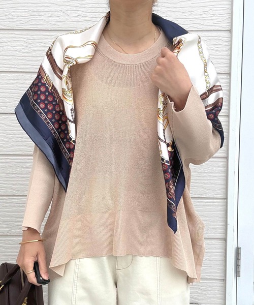 Q（キュー）の「UV片畦ボックスニット（ニット/セーター・レディース・エメラルド/ベージュ/ブラック・MEDIUM）」の7枚目の写真