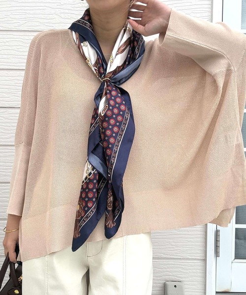 Q（キュー）の「UV片畦ボックスニット（ニット/セーター・レディース・エメラルド/ベージュ/ブラック・MEDIUM）」の8枚目の写真