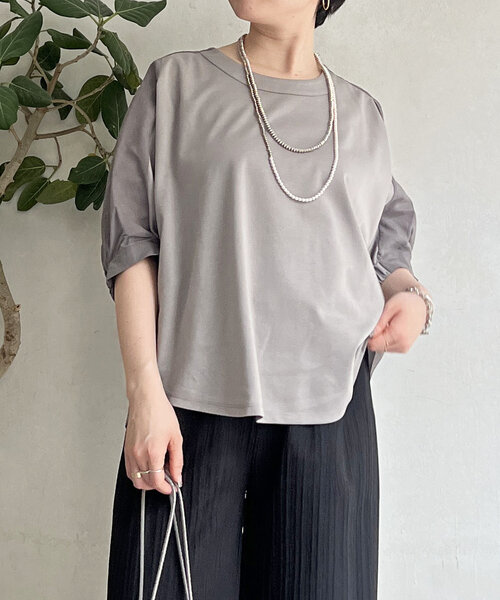 un dix cors(アンディコール)の「接触冷感異素材プルオーバー(Tシャツ/カットソー・レディース・オフホワイト・FREE)」の2枚目の写真