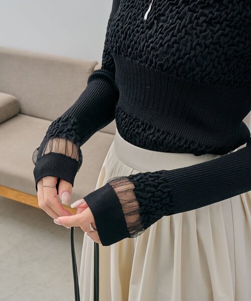 CAPRICIEUX LE'MAGE（カプリシューレマージュ）の「シャーリングニット（ニット/セーター・レディース・ブラック/ホワイト/ピンク・FREE）」の19枚目の写真