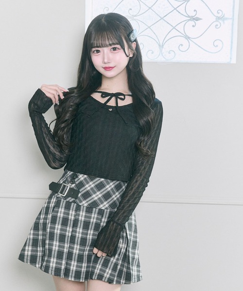 OLIVE des OLIVE（オリーブデオリーブ）の「【Belle Charme】Heart Charm Lace Tops（Tシャツ/カットソー・レディース・ブラック/オフホワイト/ピンク・FREE）」の2枚目の写真