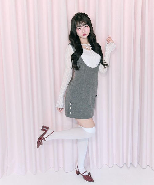 OLIVE des OLIVE（オリーブデオリーブ）の「【Belle Charme】Heart Charm Lace Tops（Tシャツ/カットソー・レディース・ブラック/オフホワイト/ピンク・FREE）」の4枚目の写真