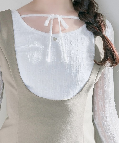 OLIVE des OLIVE（オリーブデオリーブ）の「【Belle Charme】Heart Charm Lace Tops（Tシャツ/カットソー・レディース・ブラック/オフホワイト/ピンク・FREE）」の5枚目の写真