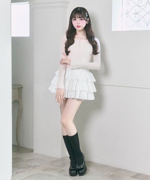 OLIVE des OLIVE（オリーブデオリーブ）の「【Belle Charme】Heart Charm Lace Tops（Tシャツ/カットソー・レディース・ブラック/オフホワイト/ピンク・FREE）」の9枚目の写真