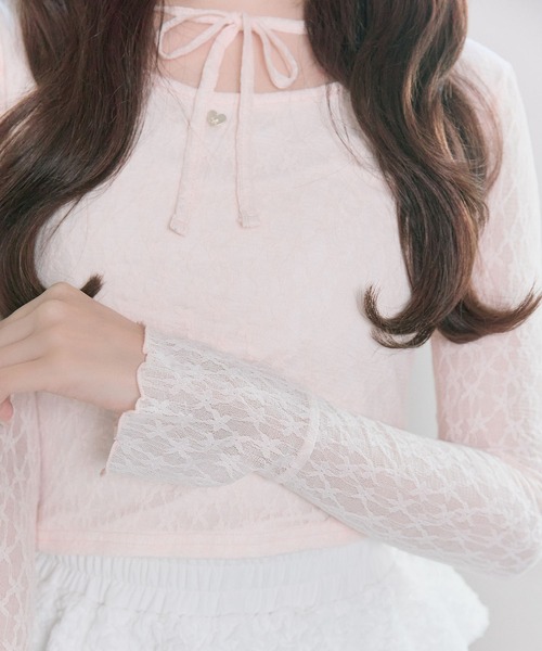 OLIVE des OLIVE（オリーブデオリーブ）の「【Belle Charme】Heart Charm Lace Tops（Tシャツ/カットソー・レディース・ブラック/オフホワイト/ピンク・FREE）」の12枚目の写真