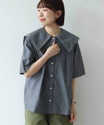 sirone セーラーカラーサーキュラーシャツ  ブラウス シャツ チャコールグレー レディース シロネ【中古】5-0324M∞ sirone セーラーカラーサーキュラーシャツ ブラウス シャツ