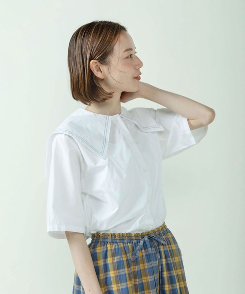 PAR ICI(パーリッシィ)の「タイプライター セーラーカラーブラウス(シャツ/ブラウス・レディース・ホワイト/ストライプ/チャコールグレー/サックスブルー・FREE)」の5枚目の写真