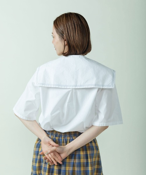 PAR ICI(パーリッシィ)の「タイプライター セーラーカラーブラウス(シャツ/ブラウス・レディース・ホワイト/ストライプ/チャコールグレー/サックスブルー・FREE)」の7枚目の写真