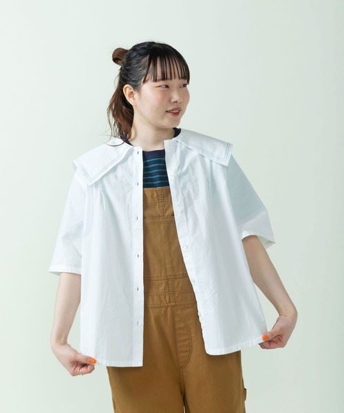 PAR ICI(パーリッシィ)の「タイプライター セーラーカラーブラウス(シャツ/ブラウス・レディース・ホワイト/ストライプ/チャコールグレー/サックスブルー・FREE)」の16枚目の写真