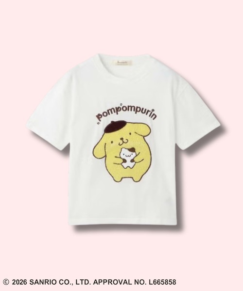 sanrio（サンリオ）の「【Sanrio /サンリオ】キャラクターズ 半袖Tシャツ サガラ刺繍（Tシャツ/カットソー・キッズ・ブルー/ミント/ブラック/クリーム/サックスブルー/オフホワイト/ラベンダー・160cm/110cm/100cm/120cm/130cm/140cm/150cm）」の2枚目の写真