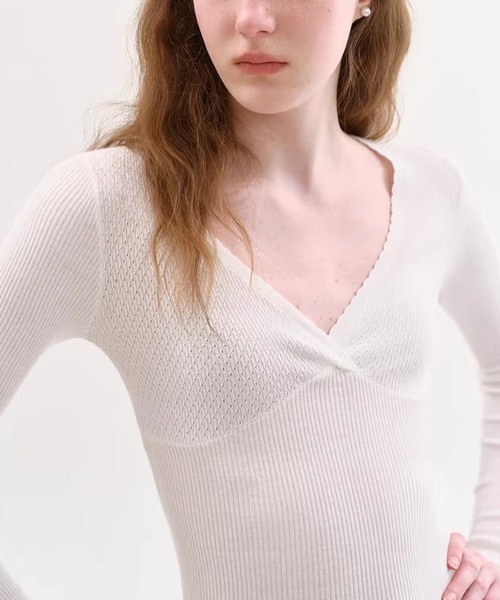Fano Studios(ファノ ストゥディオズ)の「クロスオーバー リブ編み トップス FX26S166【Fano Studios】【2026SS】(Tシャツ/カットソー・レディース・ホワイト/ブラック・S/M/L)」の8枚目の写真