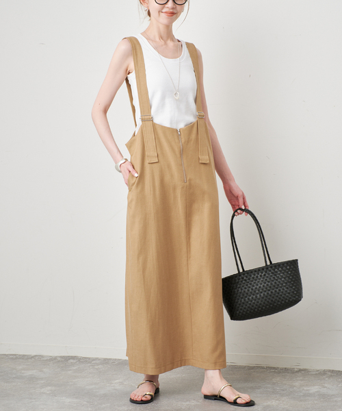 SLOBE IENA(スローブイエナ)の「《WEB限定》アイラインフロントジップジャンパースカート(ワンピース・レディース・ベージュ/ブラック・FREE)」の6枚目の写真