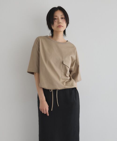 GARAGE OF GOOD CLOTHING(ガレージオブグッドクロージング)の「【日本製】6分袖裾ドロストプルオーバー(Tシャツ/カットソー・レディース・カーキ/オフホワイト/ライトグレー・FREE)」の4枚目の写真