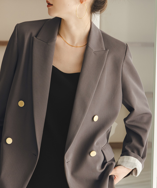 Noble（ノーブル）の「《追加・新色・セットアップ対応》フローツイルピークドラペルジャケット（テーラードジャケット・レディース・チョコ/ベージュ・40/38/36/34）」の3枚目の写真