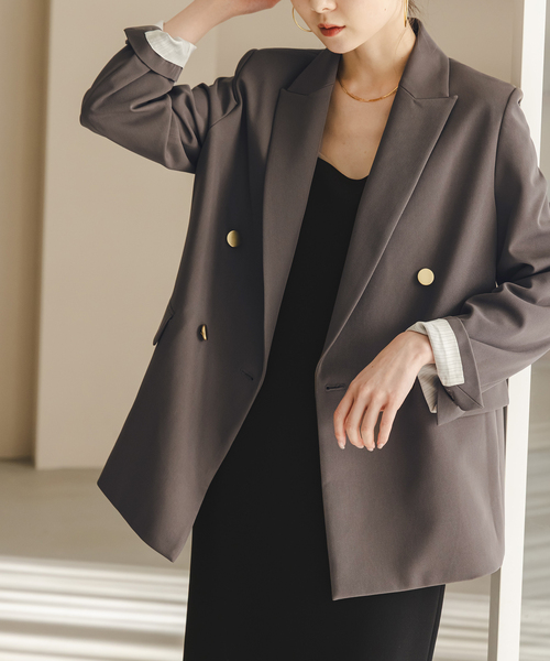 Noble（ノーブル）の「《追加・新色・セットアップ対応》フローツイルピークドラペルジャケット（テーラードジャケット・レディース・チョコ/ベージュ・40/38/36/34）」の4枚目の写真