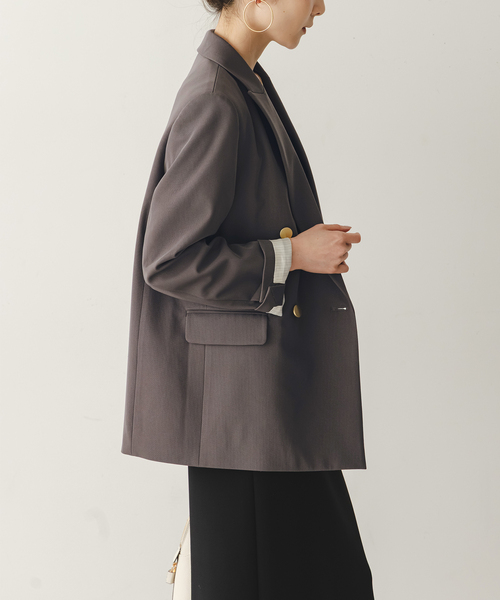 Noble（ノーブル）の「《追加・新色・セットアップ対応》フローツイルピークドラペルジャケット（テーラードジャケット・レディース・チョコ/ベージュ・40/38/36/34）」の5枚目の写真